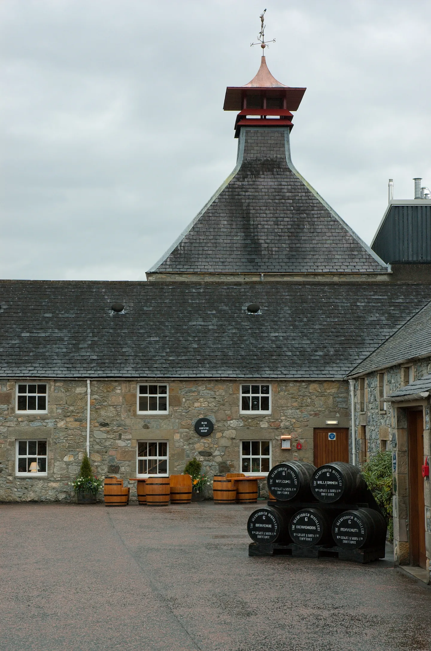 Courtyard inside Glenfiddich Distillery in Dufftown